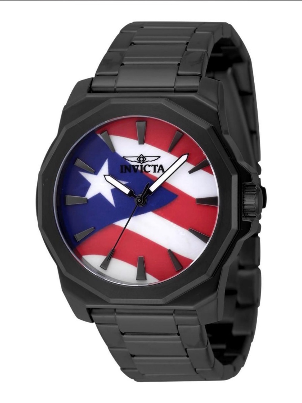 Invicta Black Watch with Red, White & Blue Flag Dial